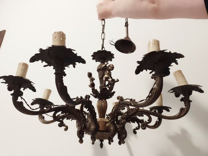 Minunat candelabru antic din bronz in stilul Baroc cu 8 brațe ,piesa d