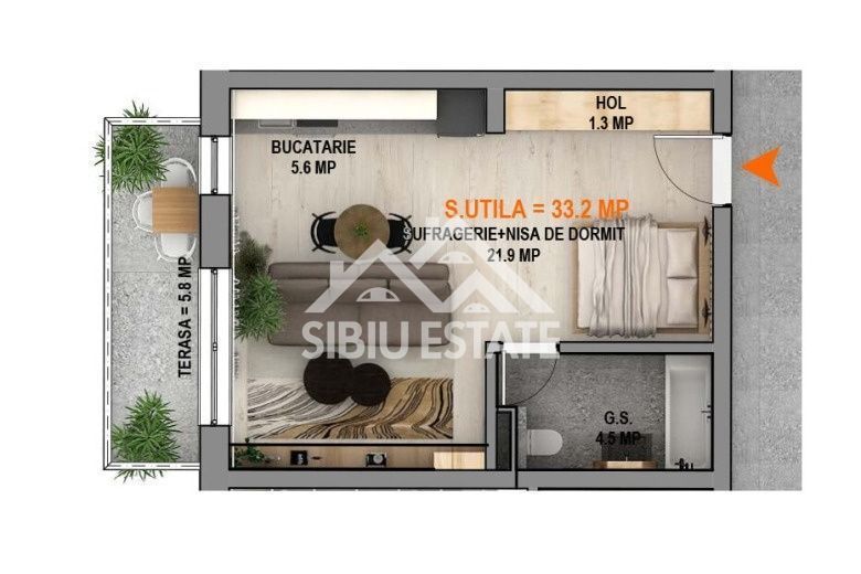 Studio finisat, modern, cu parcare si balcon
