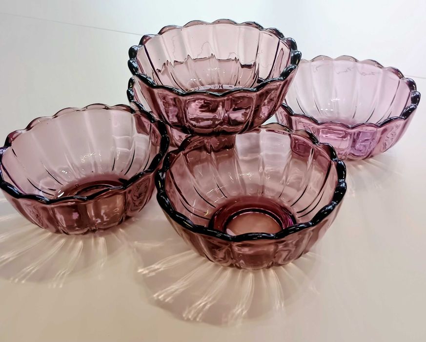 Ретро купички Cranberry Glass - червена боровинка 5 бр