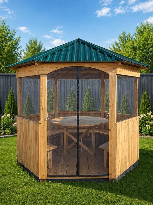 Беседки с москитной сеткой и освещением (3*2 и шестигранные )