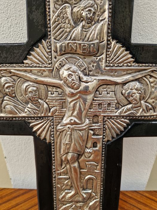 Страхотна антикварна сребърна икона кръст сертификат