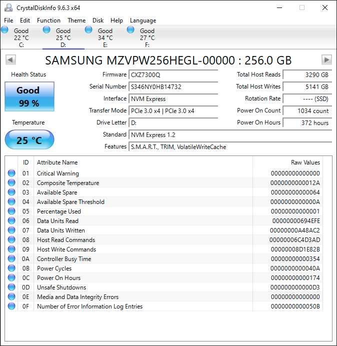 SSD 256GB Samsung M.2 2280 PCIe NVMe/AHCI 32Gbps