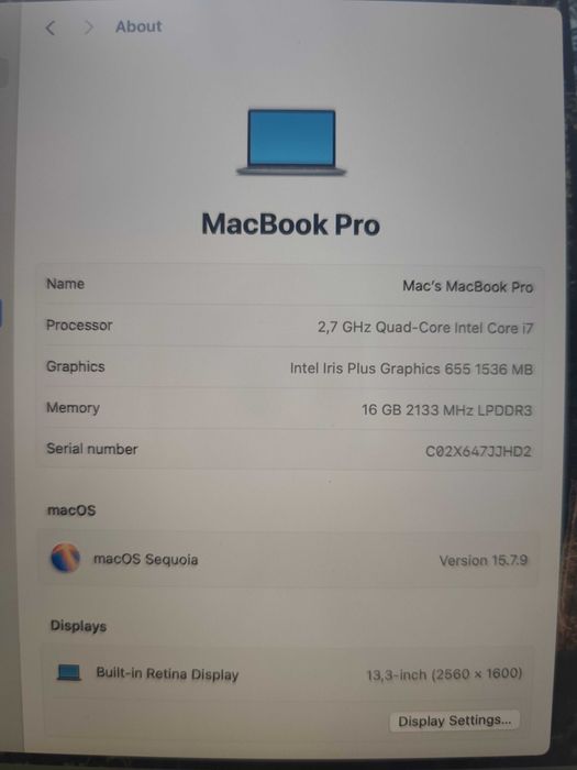 Macbook Pro 13 2018 i7 16GB RAM 1TB