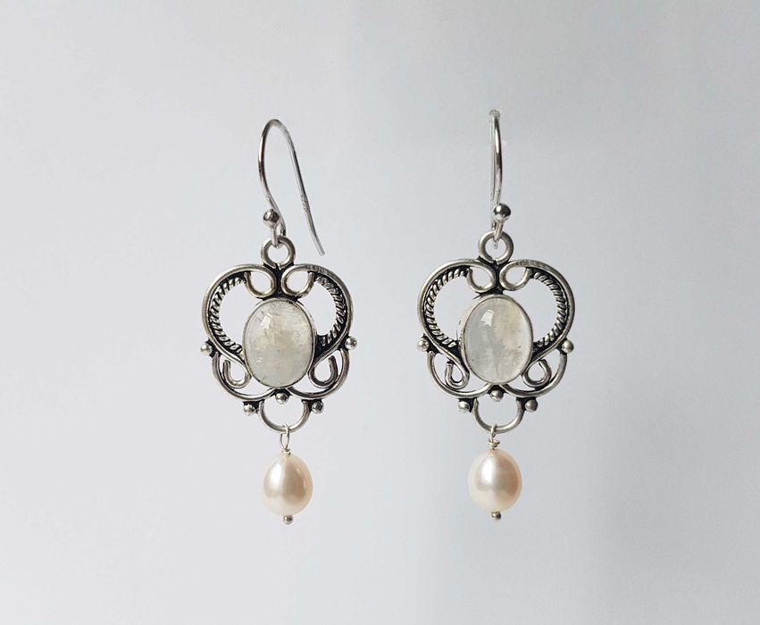 Cercei argint cu piatra lunii si perle naturale cercei mireasa