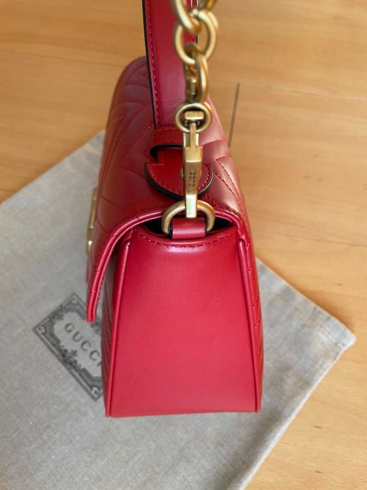 Geantă Gucci Originală Top Handler GG Logo Marmont Red Piele Gucci
