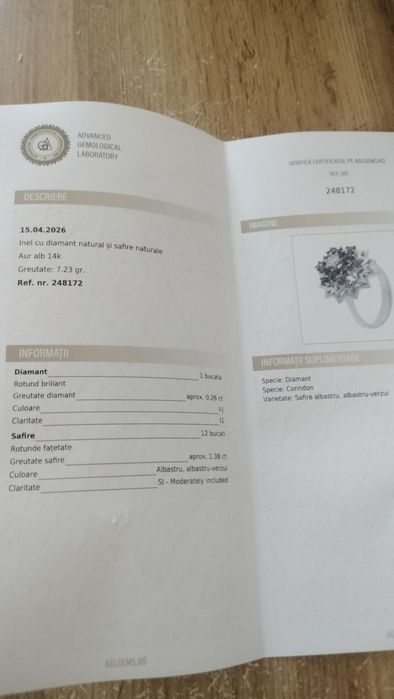 Inel aur 14k diamant și safire naturale certificat