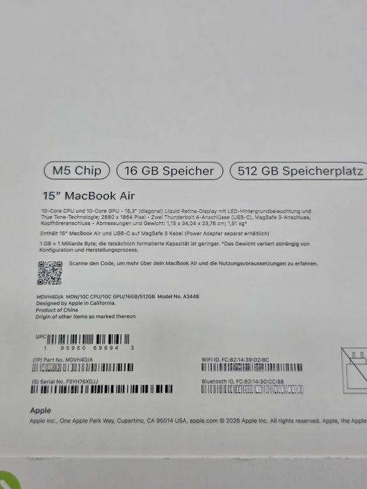 MacBook Air 15/ M5/ 16gb ram/ 512 SSD/ garantie/ SIGILAT/ silver