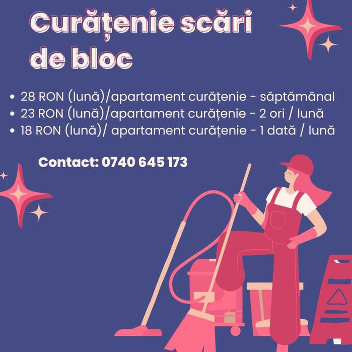 Ofer servicii curățenie scări bloc.