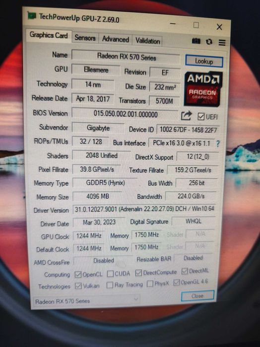 Видеокарта Gigabyte RX 570 4gb, със сменени вентилатори, тествана