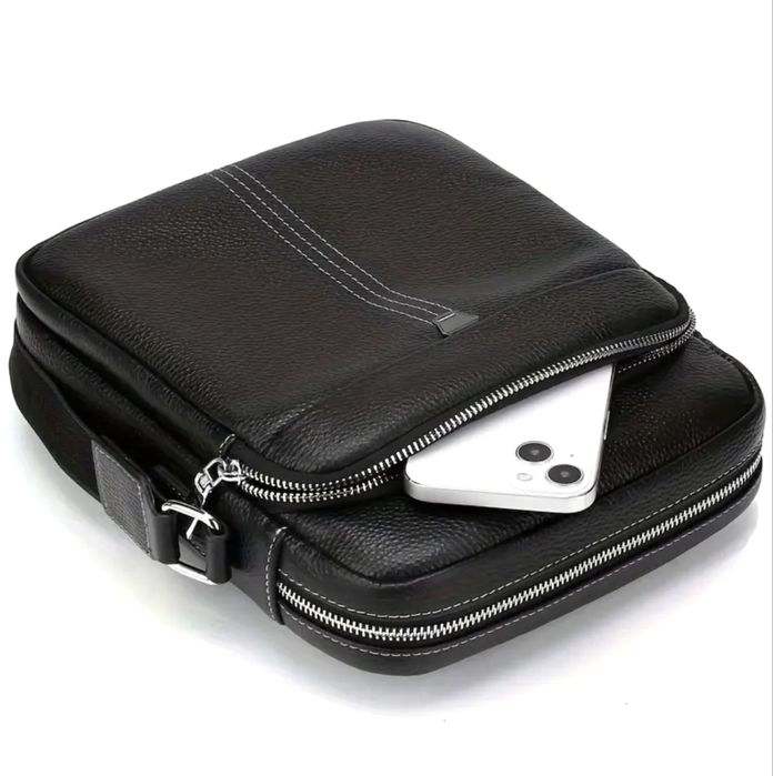 Италианска мъжка кожена чанта с две модерни визий /Черна естест. кожа!