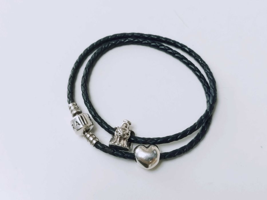 Bratara Dubla Pandora Piele cu 2 Charmuri