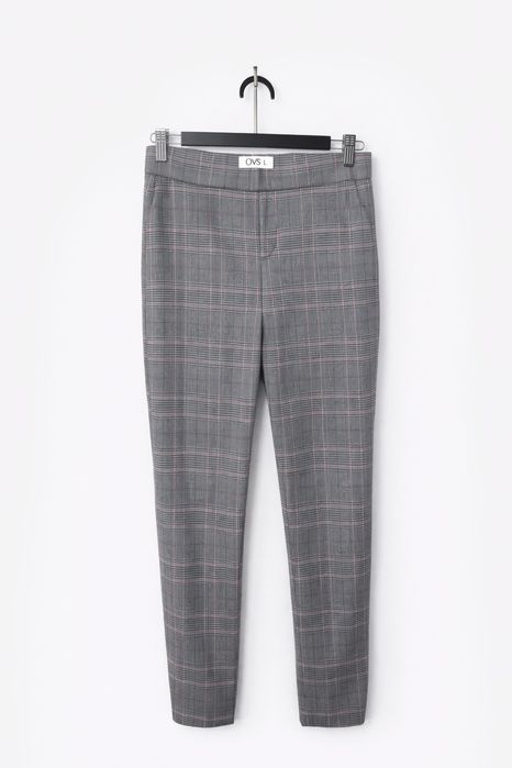 Pantaloni eleganți damă OVS, carouri gri, mărimea L (40) – office / bu