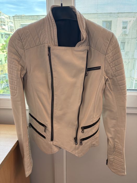 Geaca de piele naturala stil biker pentru femei