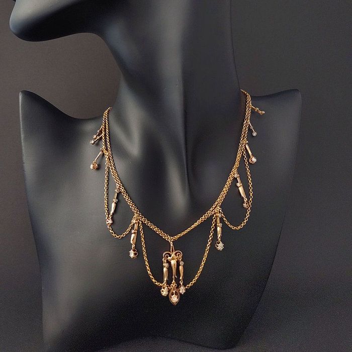 colier antique cca 1900, aur 18k, diamante, certif.