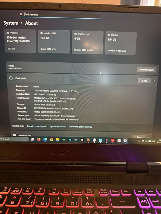 Acer Nitro 5 i9-12900H RTX 4060 8GB 16GB DDR5 SSD 1TB 165Hz