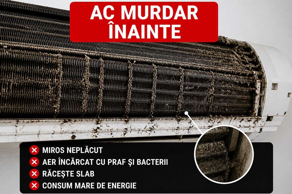 Igienizare AC Profesională 4 proceduri | Abur 150°C + Ozon I Fără murdarie