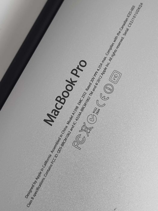 Laptop apple macbook pro retina mid 2012 i7 16gb 128gb no baterry