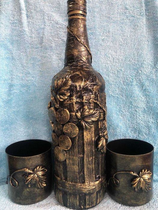 Ръчно декориран комплект за подарък Бутилка с Чаши комплекти за Повод