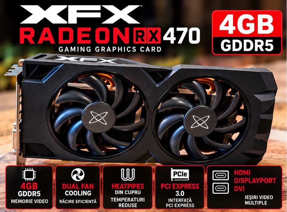 Placă video XFX AMD Radeon RX 470 4GB GDDR5, Dual Fan