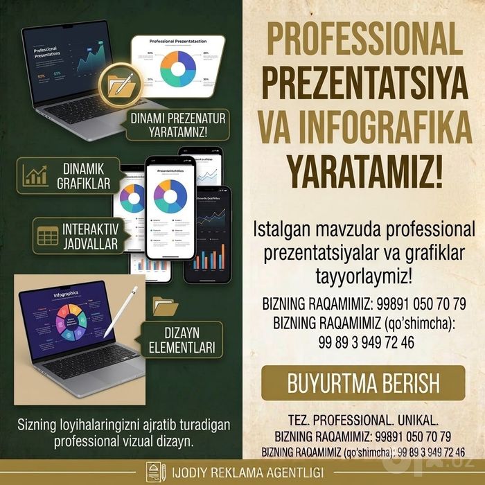 Sizning biznesingiz va g'oyalaringiz uchun barcha turdagi professional