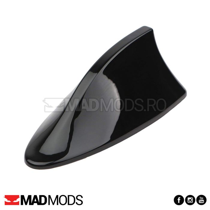 Antena scurta radio auto, Shark, Cu amplificare semnal, Negru lucios