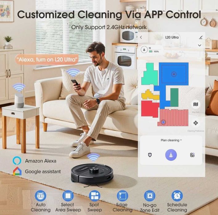 3 в 1 робот  прахосмукачка и моп, ,мощност 5500pa ,сканира на 360°