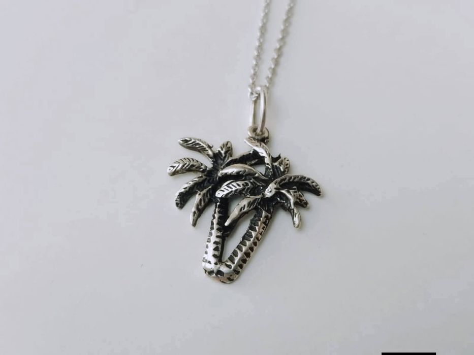 Colier/lanț și pandantiv vechi, argint 925, pandantiv in forma palmier