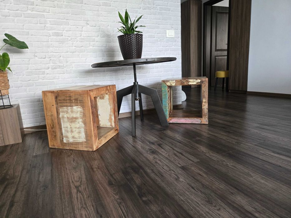 Set scaune taburet lemn masiv, stil industrial