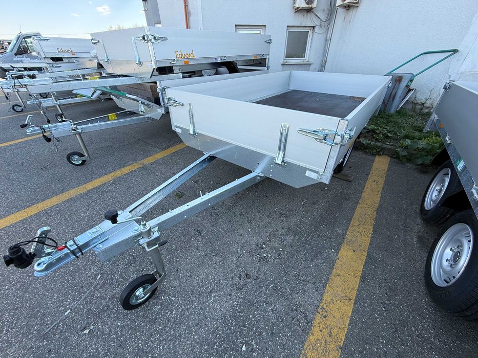 Remorca auto Eduard 750kg, obloane aluminiu, 1 ax / 2 axe, rabatare ALTA