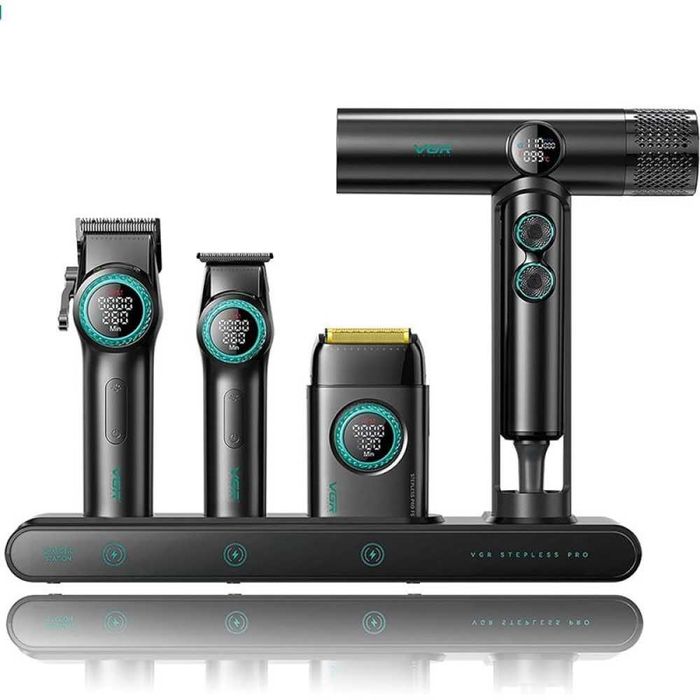 VGR Combo 4 в 1 Barber  ПРОФЕСИОНАЛНА  машинка за постригване комплект