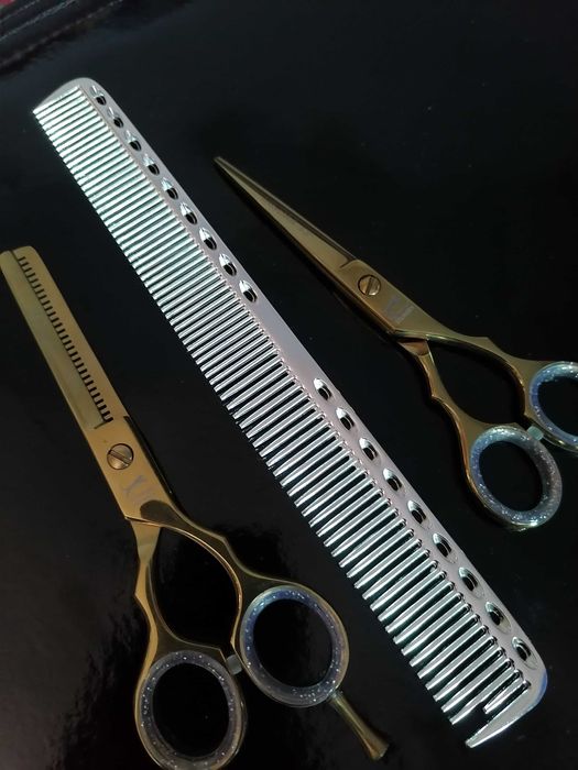 Set Foarfeci profesionale jaguar tuns filat pieptăn 5,5 auriu