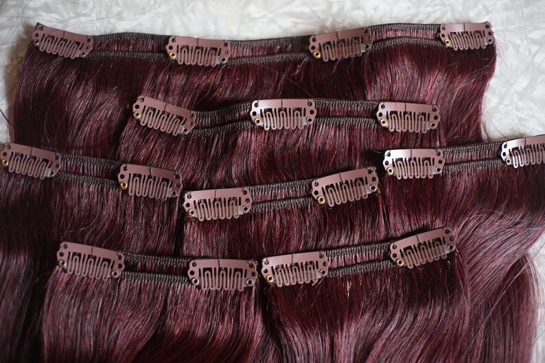 Червен Цвят патланжан удължения за коса треса на щипки