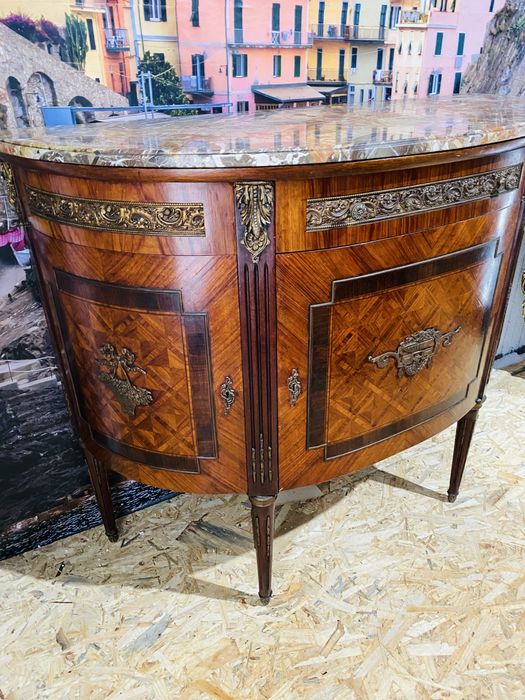 Comoda Vintage Bronz Marmura Intarsi Lemn Masiv Servanta Mobila Antic