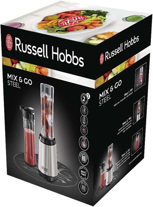 Блендер Russell Hobbs Mix&Go, 300W, Стомана, Включително 2 бутилки