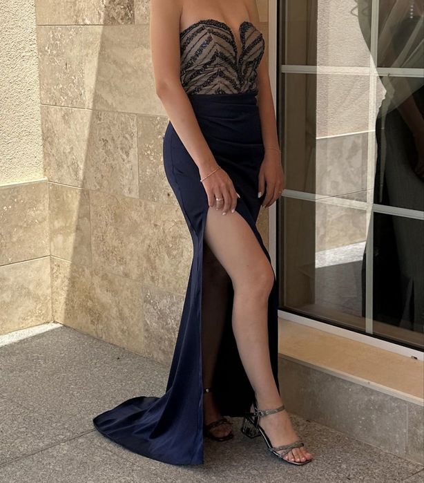 Официална дълга синя рокля