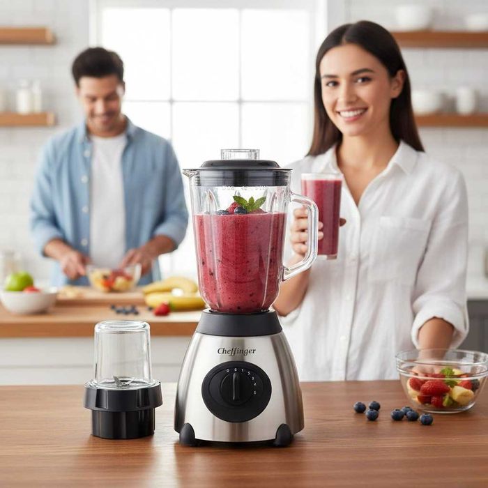 Блендер Cheffinger 1000 W – 1,5 л стъклена кана, мелачка 100 мл