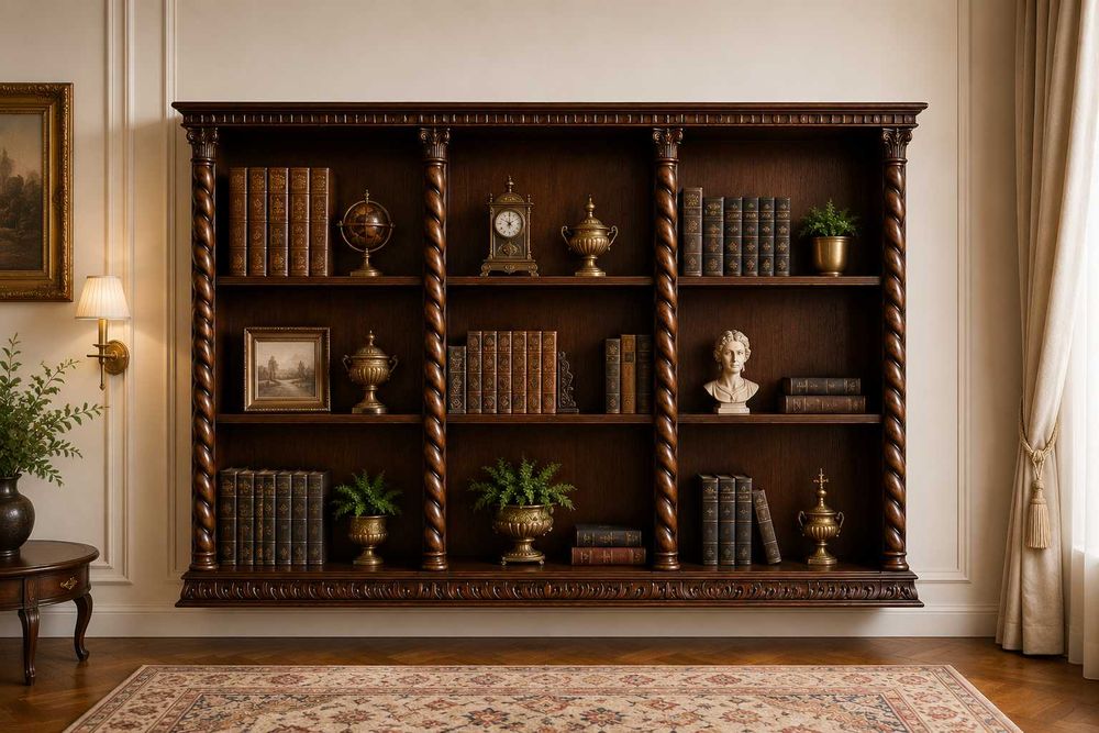 Raft Vintage Stil Baroc Revival; Biblioteca din lemn; Mic dulap cu polite