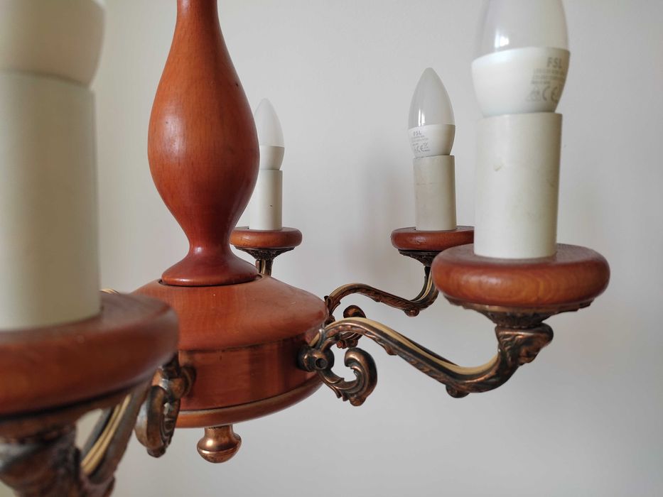 Винтидж полилей от дърво и месинг