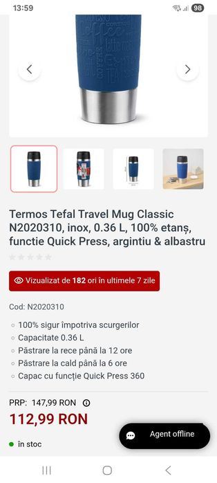 Tefal ,cana termos ,inox ,noua