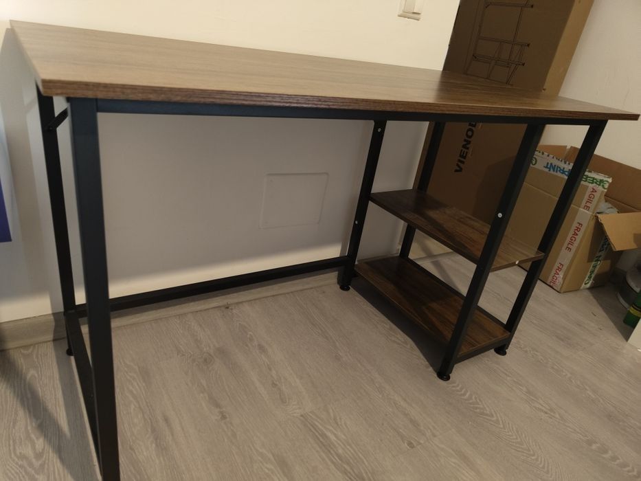 Industrial Desk 120x60 – Metal Frame – With Shelves – Brown/Black