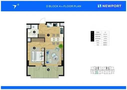 New Port жилой комплекс премиум, 2 комнатная 45м2 white box