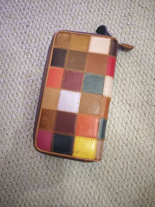 Portofel damă din piele naturală, model deosebit Patchwork, multicolor