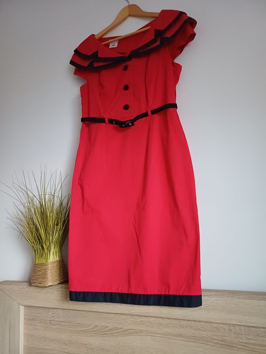 Rochie elegantă roșie Ma Dame, mărimea 44 (bumbac elastic)