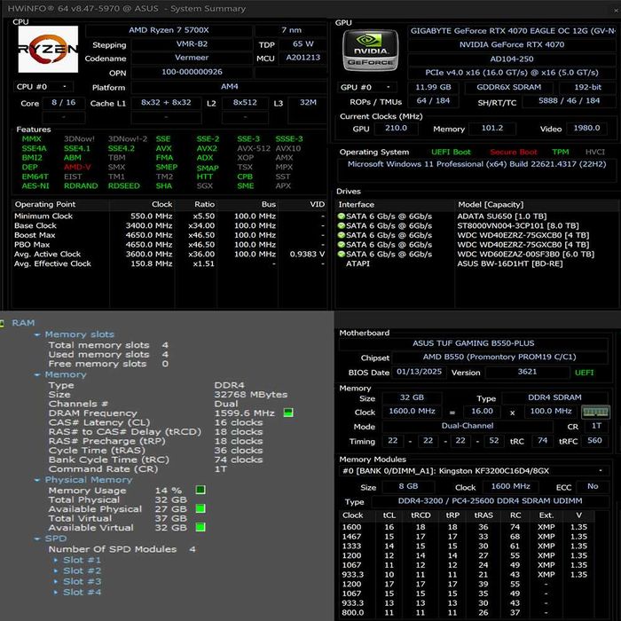 unelte si piese de calitate 32gb Ryzen 5700x RTX 4070 Asus b550 plus ssd 1tb adata si surs 1000w Gold Garantie Septembrie 2027