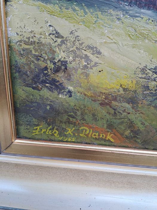 tablou pictura pe panza 92/72 cm semnat Erich K Plank datat 1955