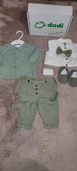 Compleu botez din in+ bumbac 100%,  cu 5 piese + jerseu mayoral