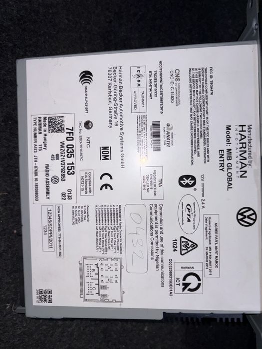 Radio bluetooth Harman MIB Global Entry