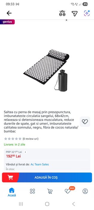 Saltea cu perna de masaj prin presopunctura, 68*42cm, noua