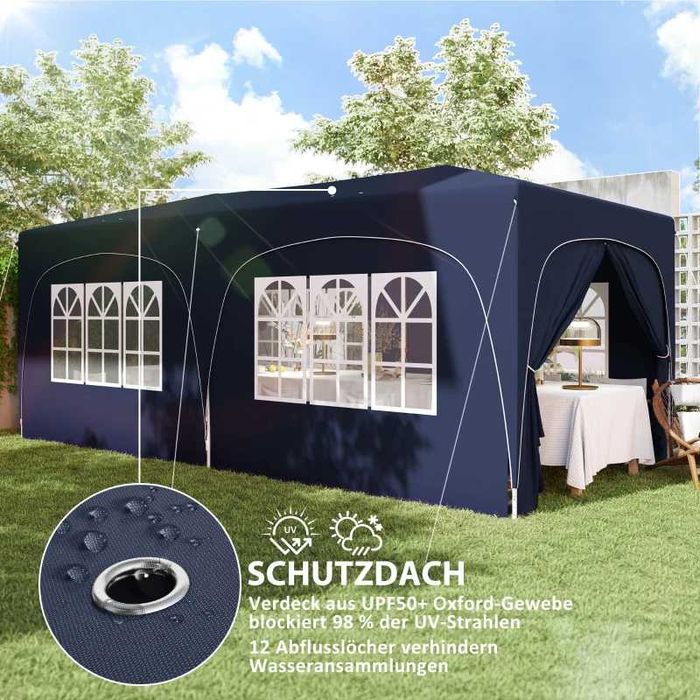 Сгъваем беседка Outsunny 3 x 6 м със странични стени, UPF50+