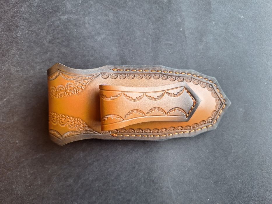 Сгъваем нож от дамаскова стомана VG10 с кожен калъф